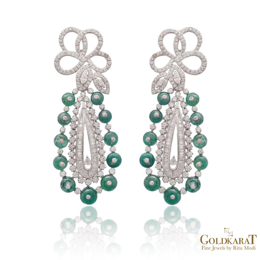 Diamond Emerald Laurel Earrings - GOLDKARAT