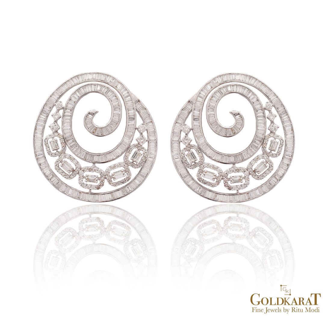 Baguette Diamond Whorl Earrings - GOLDKARAT