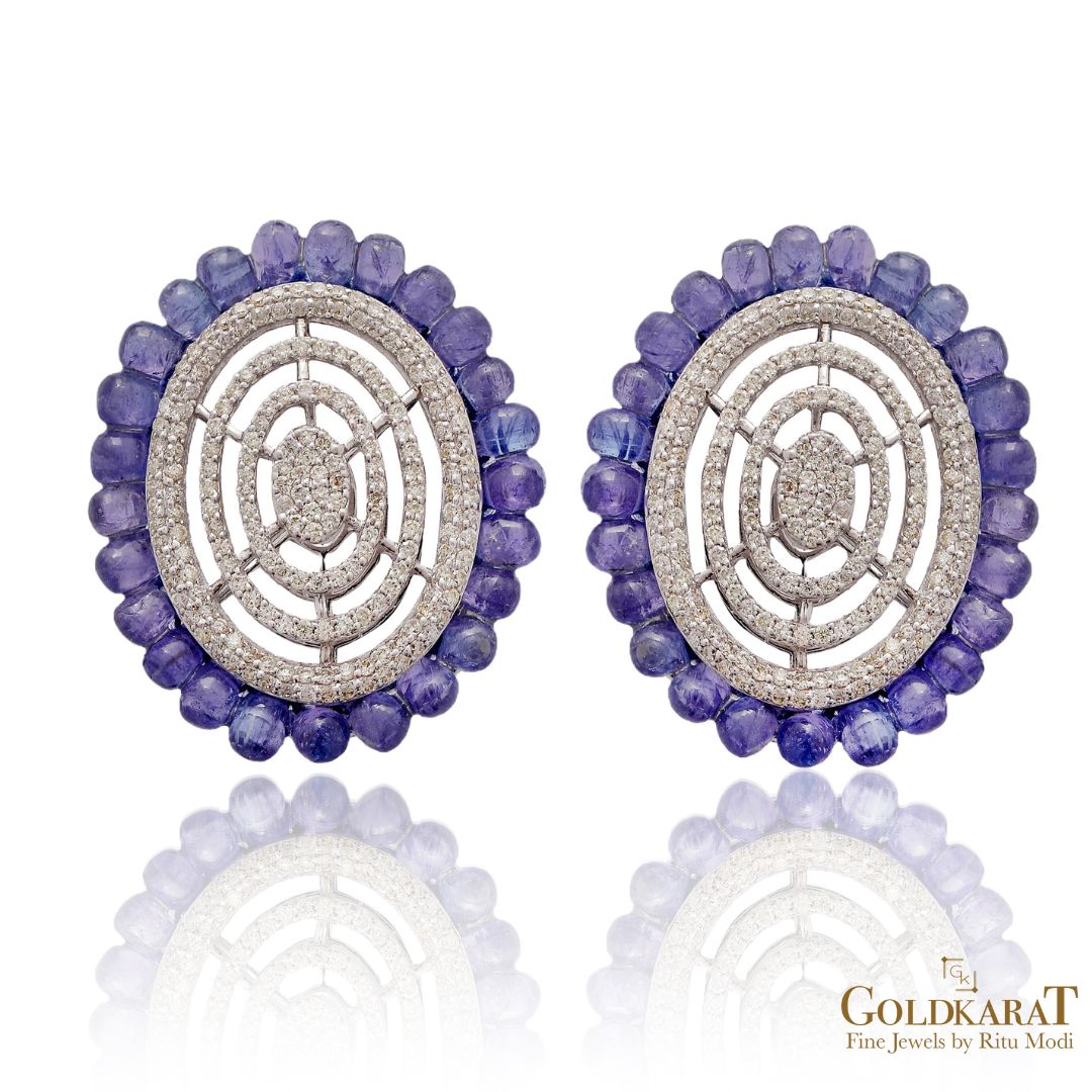 Diamond Tanzanite Stud Earrings - GOLDKARAT