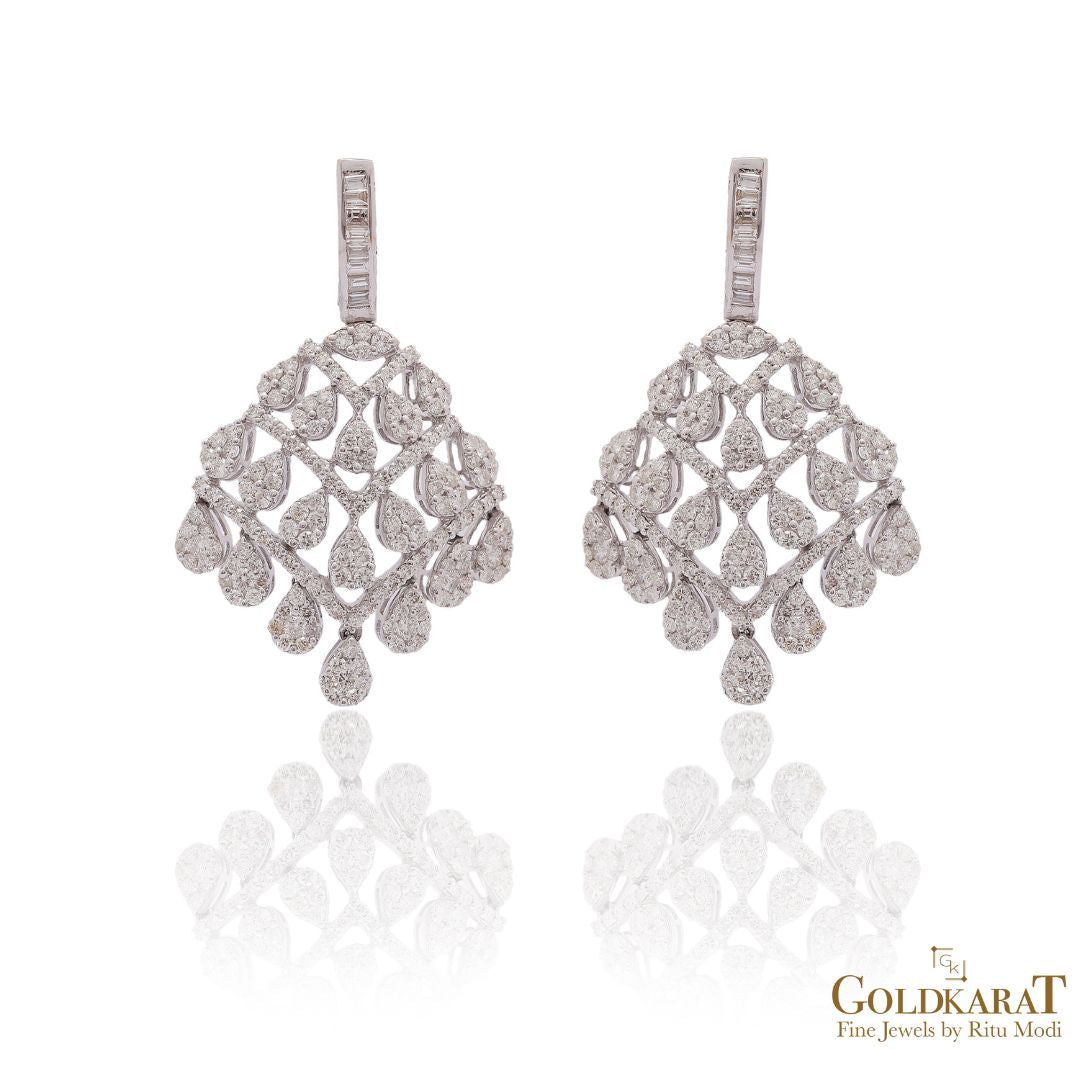 Diamond Lattice Girandole Earrings - GOLDKARAT