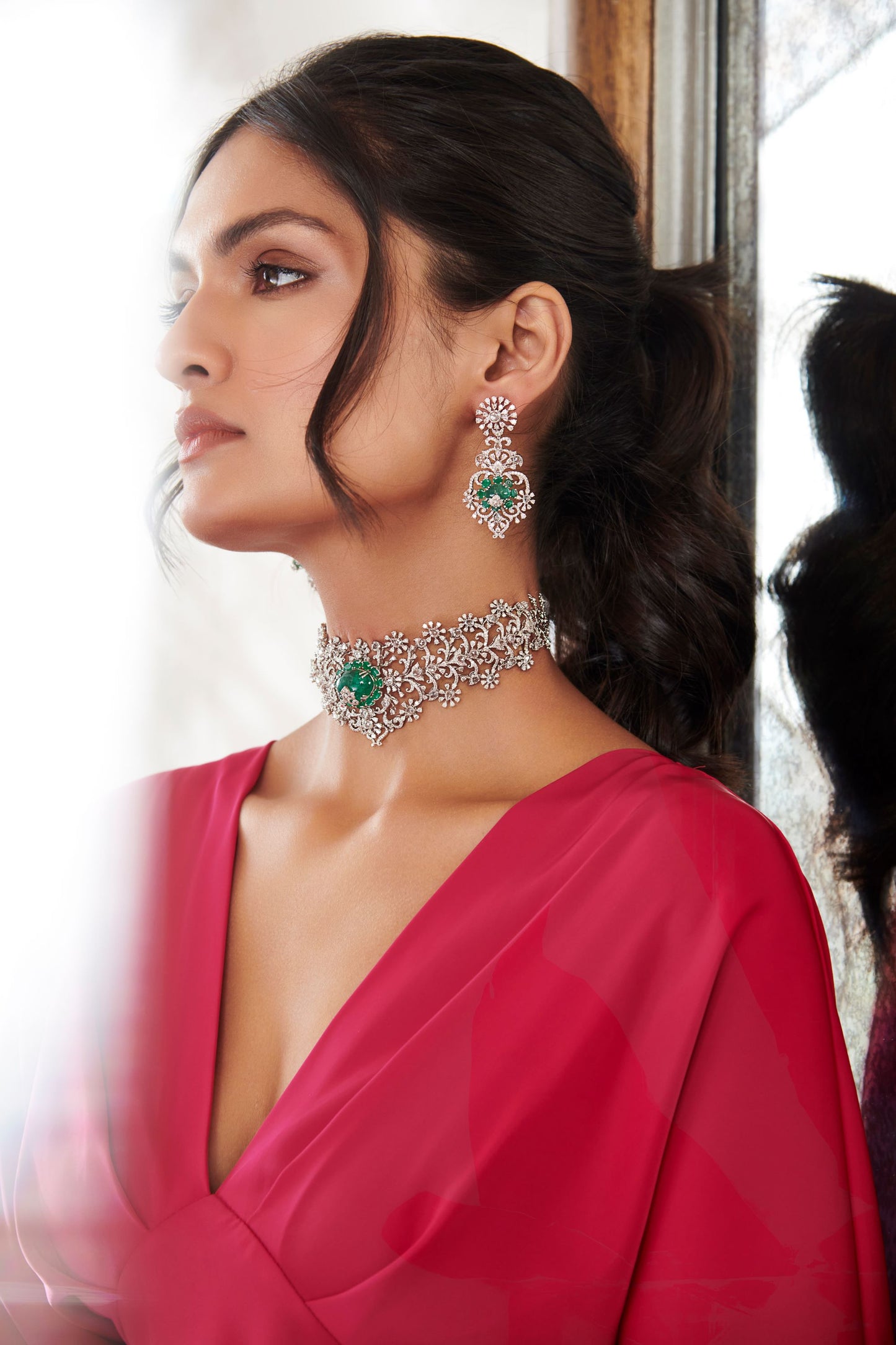 White Diamond Emerald Baroque Earrings - GOLDKARAT