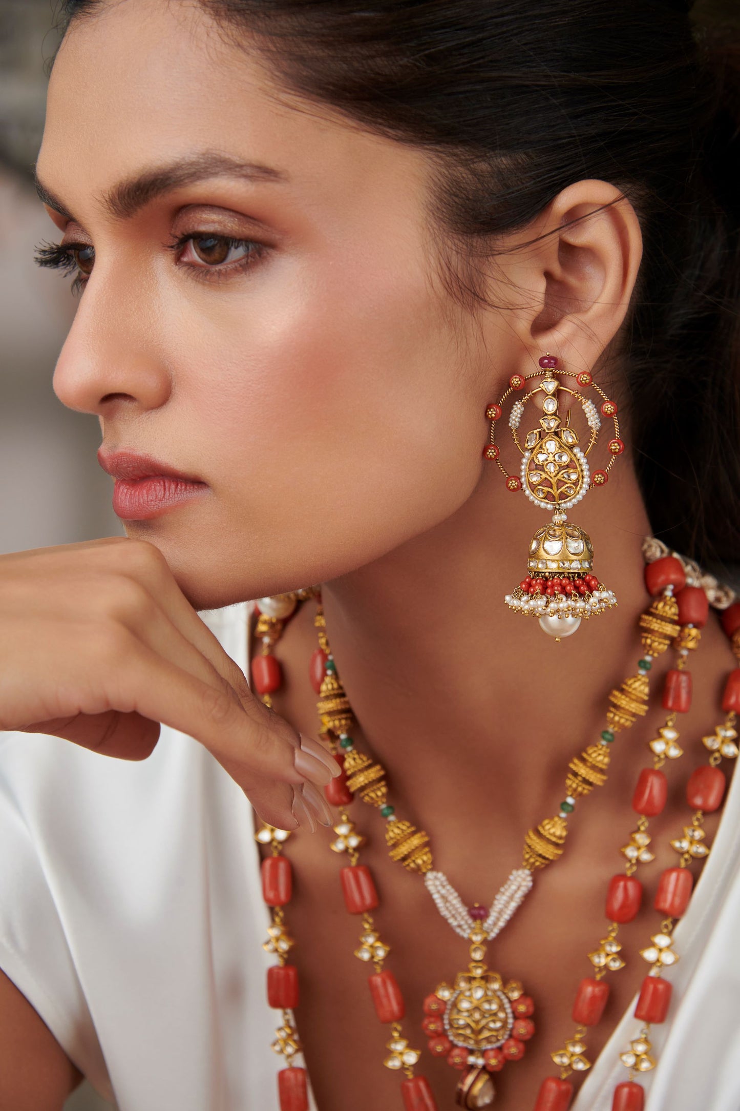 Tanjore polki jhumki Earrings - GOLDKARAT