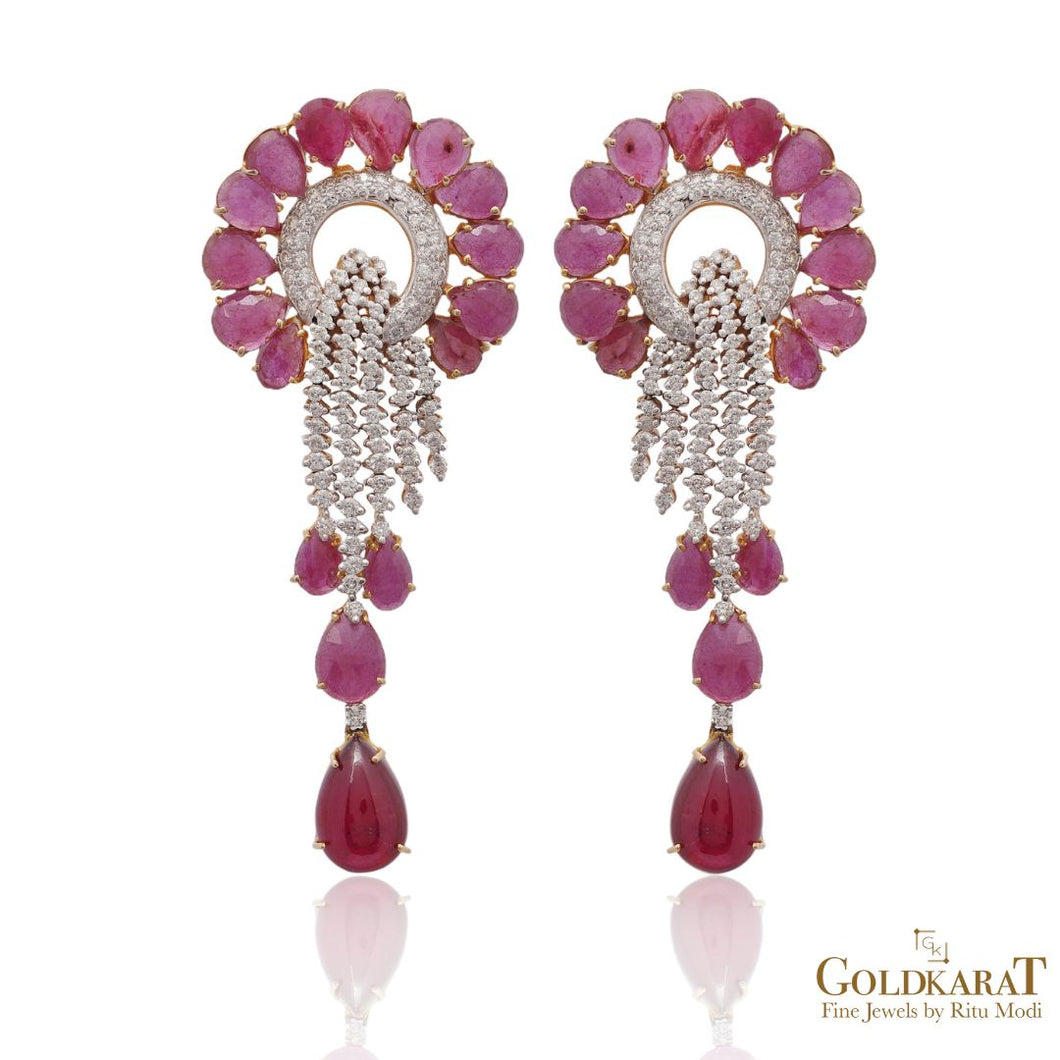 Ruby Diamond floral swirl Earrings - GOLDKARAT