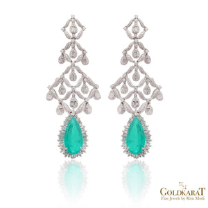 Diamond Emerald Lattice Dangler Earrings - GOLDKARAT