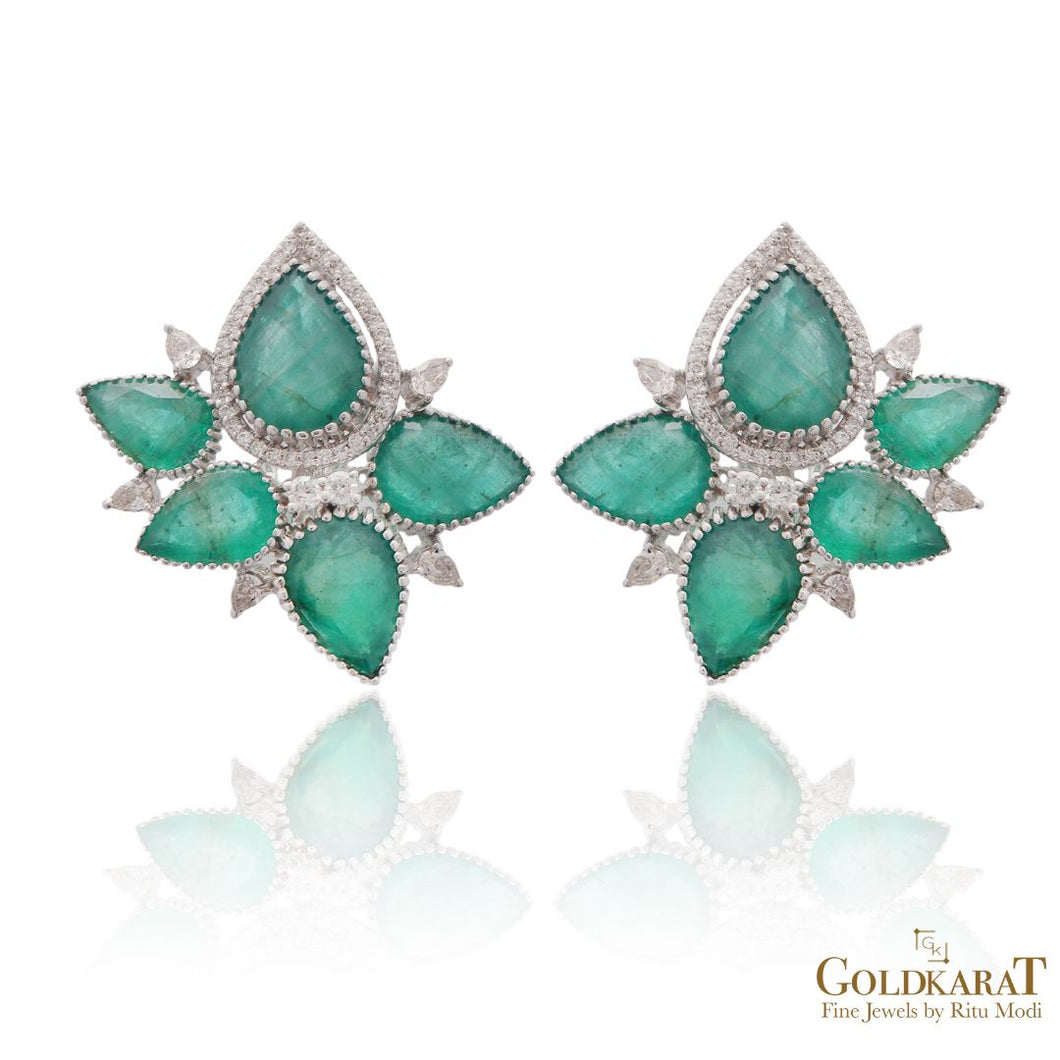 Emerald Diamond Stud Earrings - GOLDKARAT