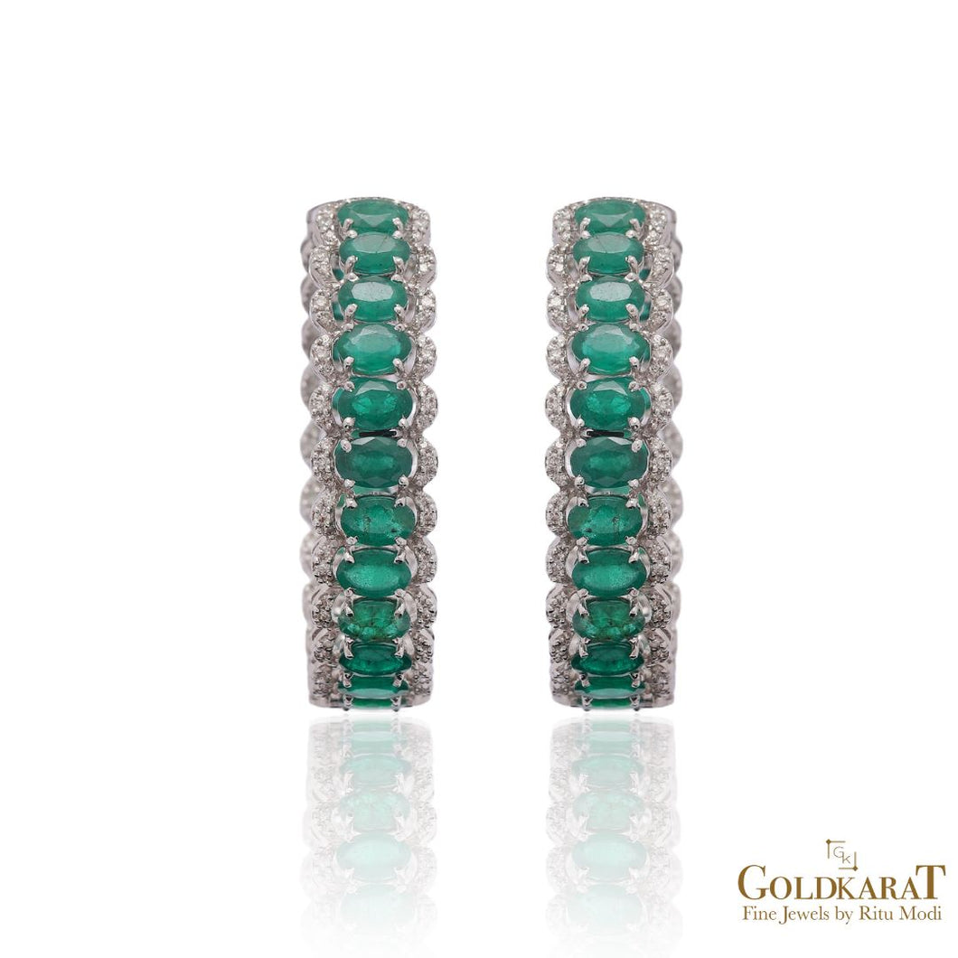Diamond Emerald Hoop Earrings - GOLDKARAT