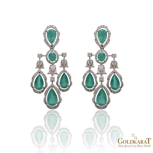 White Diamond Emerald Girandole Earrings - GOLDKARAT
