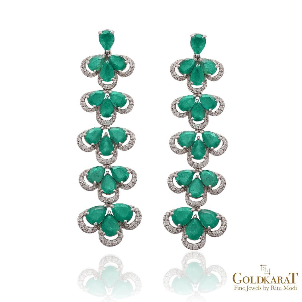 Diamond Emerald Long Earrings - GOLDKARAT