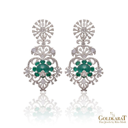 White Diamond Emerald Baroque Earrings - GOLDKARAT