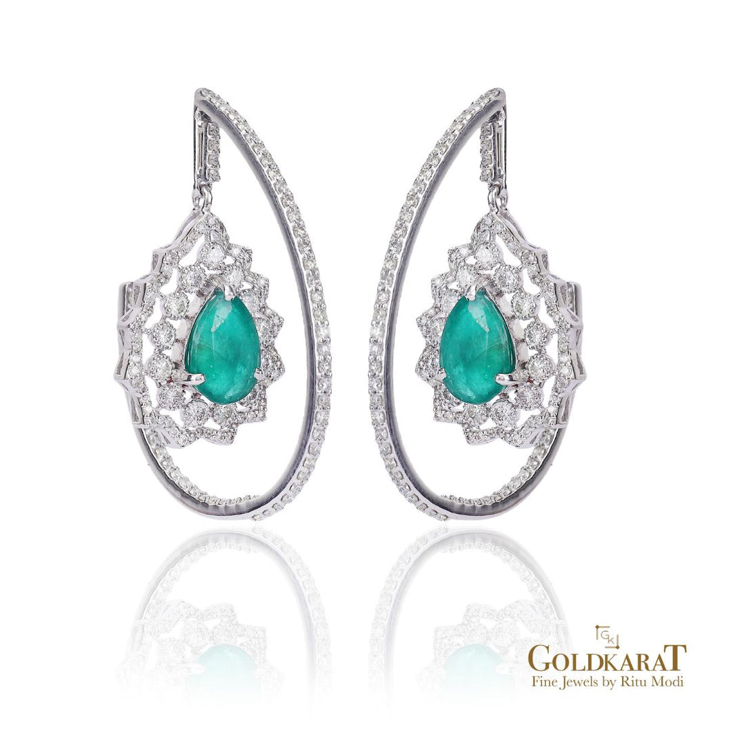 Diamond  Emerald Drop Earrings - GOLDKARAT