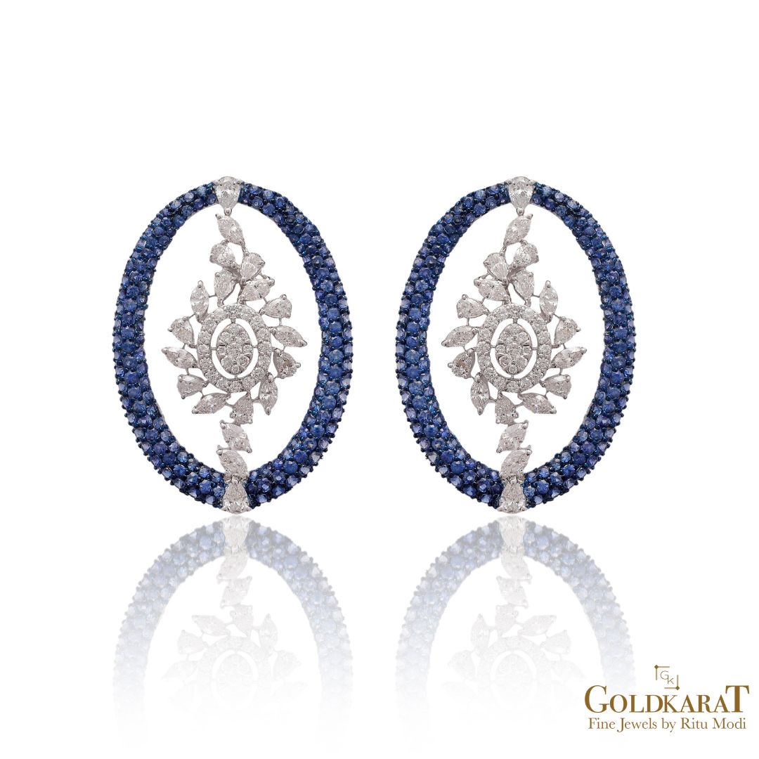Diamond Blue Sapphire Stud Earrings - GOLDKARAT