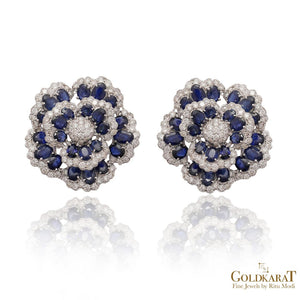 Diamond Blue Sapphire Rose Stud Earrings - GOLDKARAT