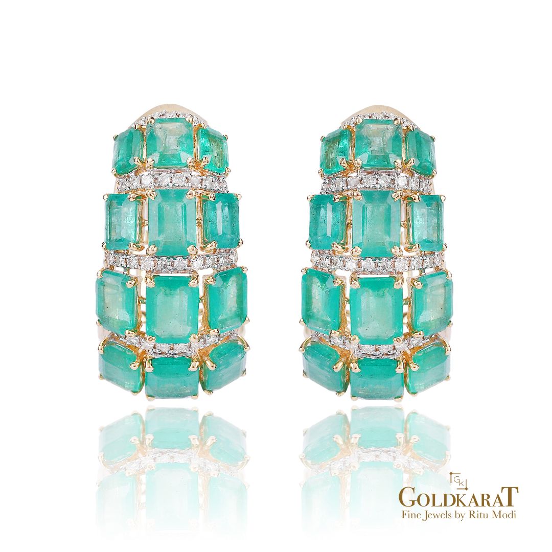 Diamond Emerald Huggie Hoop Earrings - GOLDKARAT