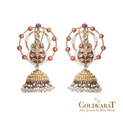 Tanjore polki jhumki Earrings - GOLDKARAT