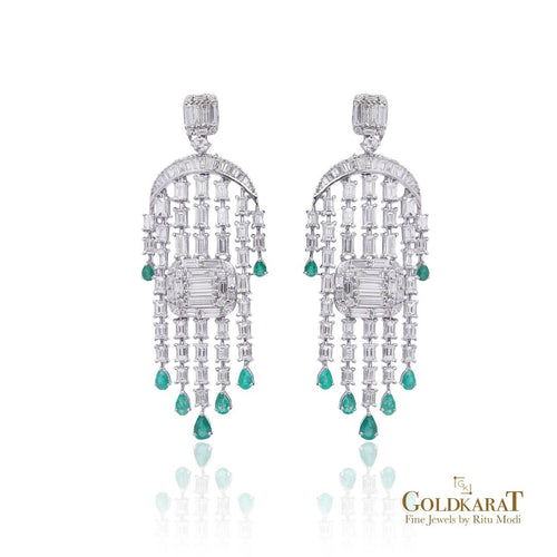 Diamond Emerald Tassel Style Earrings - GOLDKARAT