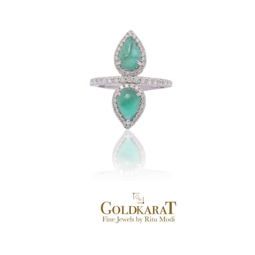 Duo Cabochon Emerald  Ring - GOLDKARAT